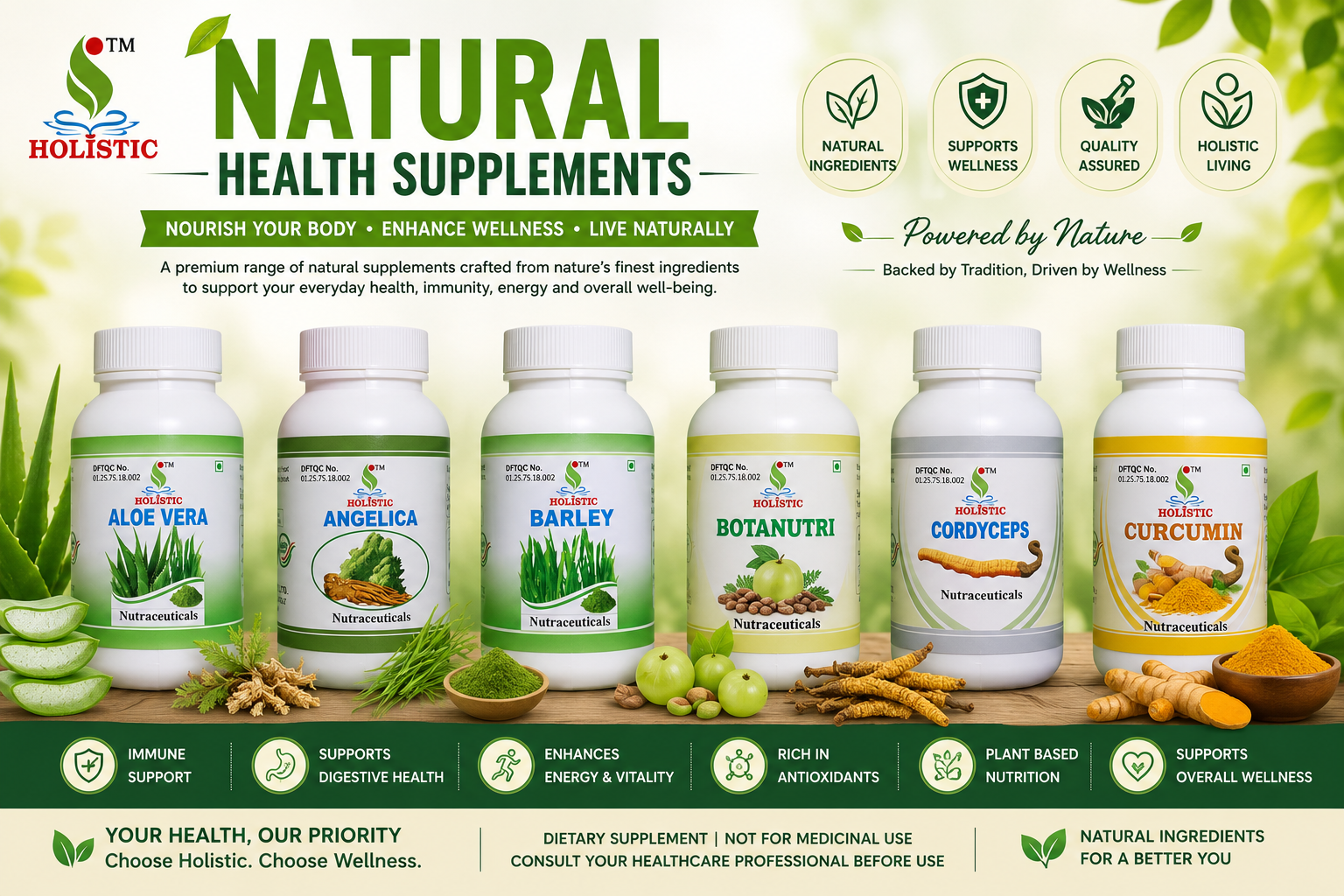 Natural Health Supplements for Everyday Wellness | Aloe Vera, Angelica, Barley, Botanutri, Cordyceps & Curcumin